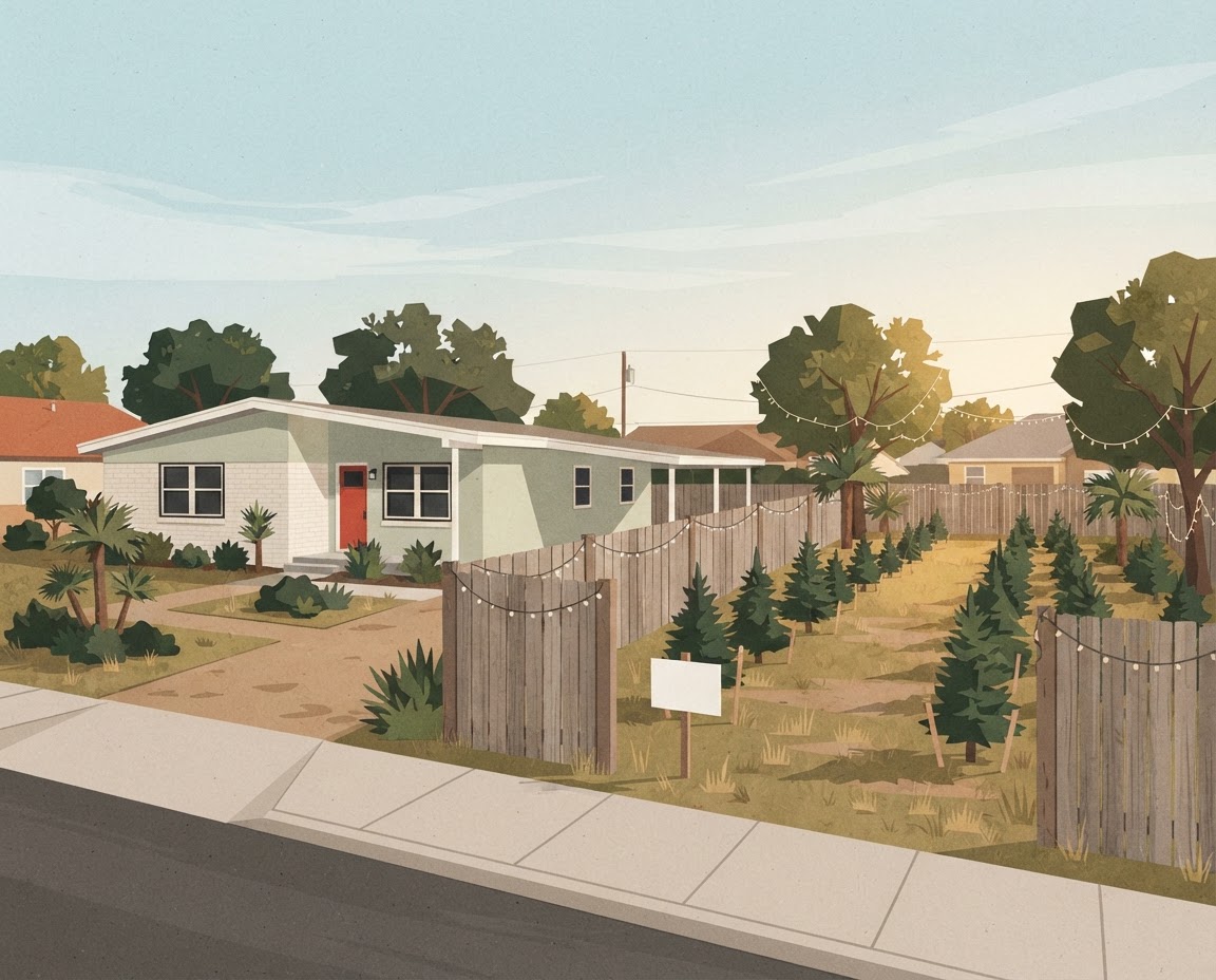 A quiet neighborhood lot in Brownsville, Texas during the off-season